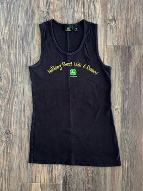 Y2K John Deere Tank Top Womens Juniors L (11/13) Black Nothing Runs Like A Deere